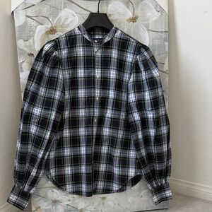 Ralph Lauren Women's Navy and White Plaid Button Down Shirt